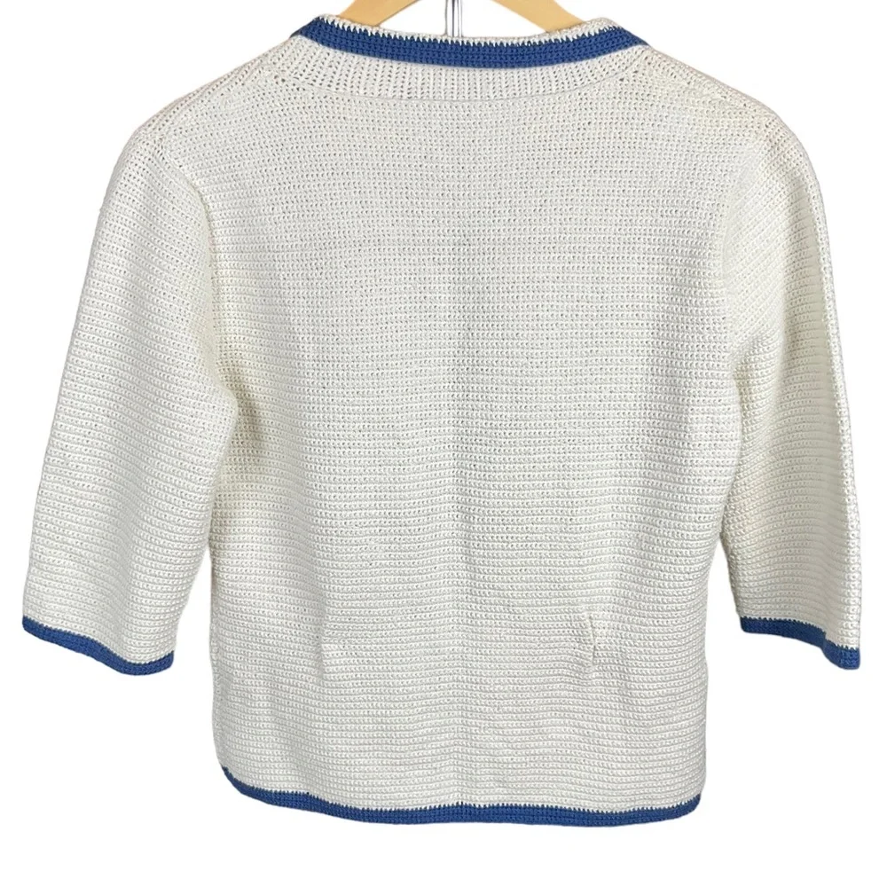 Red Valentino Woven Cardigan Blazer Cream Blue Knit Jacket Women’s XS - Picture 6 of 17